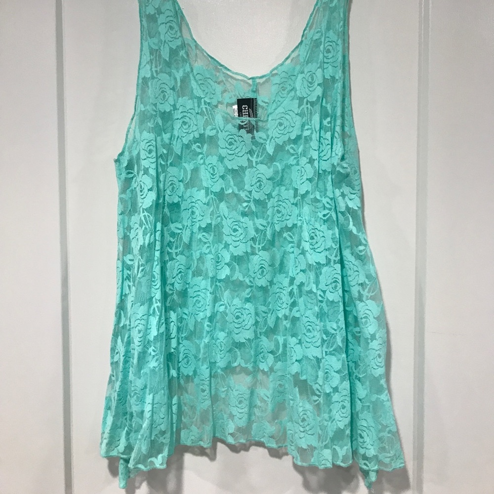 CHERYL TURQUOISE ROSE LACE SEE THROUGH SHIRT!!